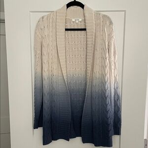Splendid Beige to Navy Ombre Cable-Knit Cardigan